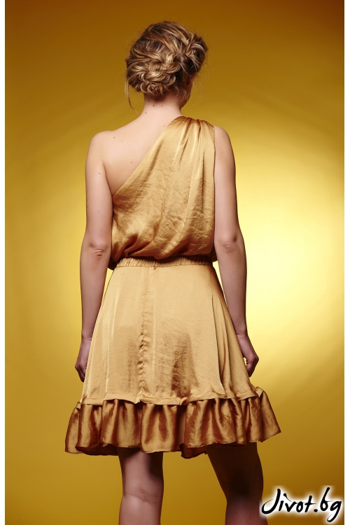 Разкроена дамска пола с ластик на талията цвят шафран / Модна къща АМБИЦИЯ