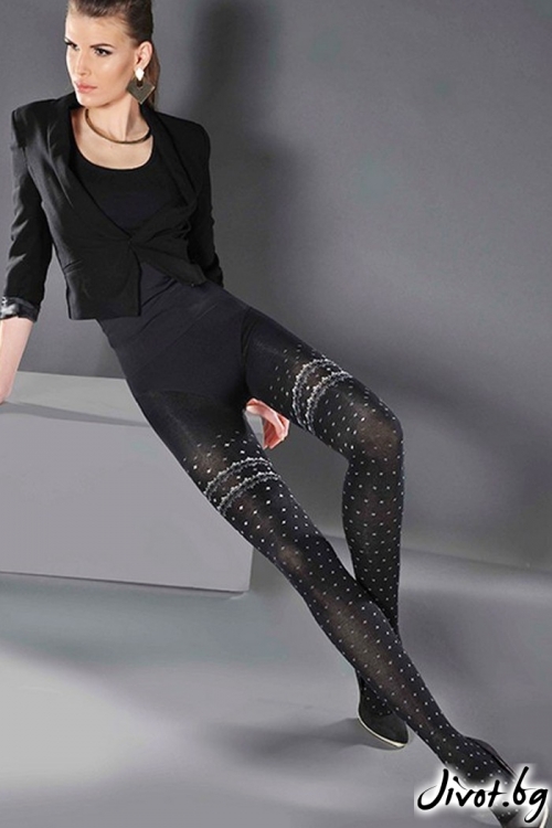 Черен дамски чорапогащник с деликатна бяла декорация Gabriella DANA / 390