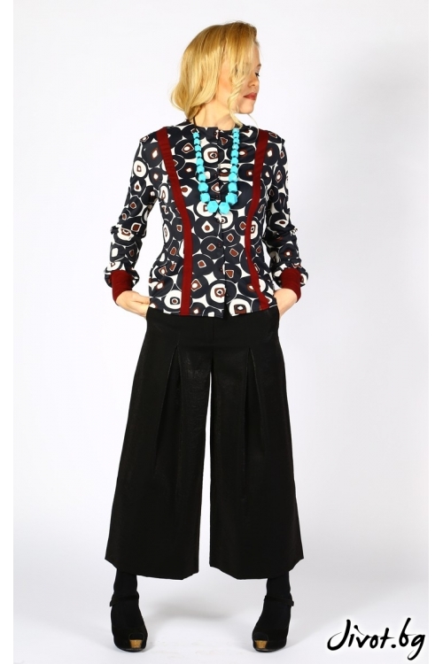 Елегантна блуза от жарсе с ефектни кантове и маншети в цвят бордо / Модна къща АМБИЦИЯ