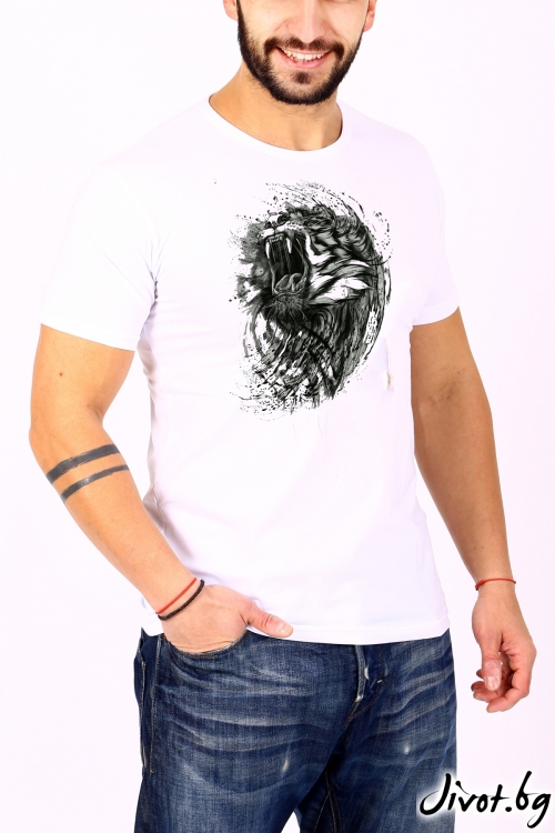 Бял мъжки T-shirt TIGER / BARCODE