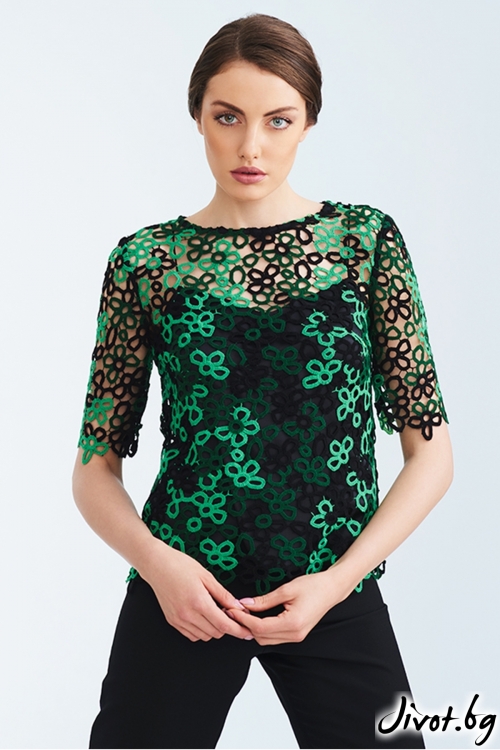 Дантелена блуза в зелено и черно / Lila Style House