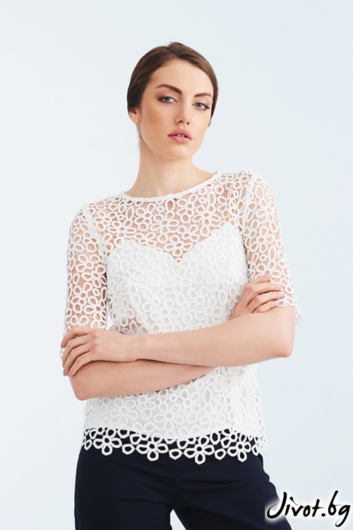 Бяла дантелена блуза / Lila Style House
