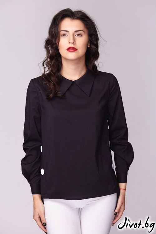 Черна риза със странично закопчаване / Модна къща АМБИЦИЯ