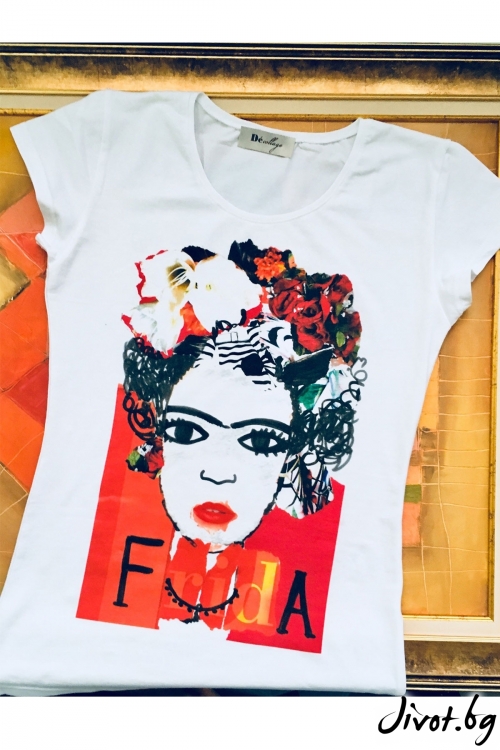 Бяла тениска Frida Khalo / Décollage