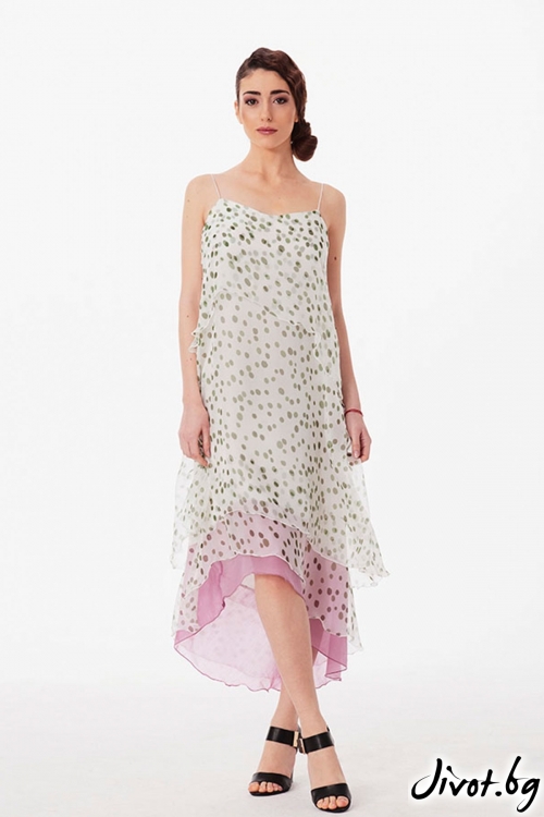 Асиметрична копринена рокля на точки / Lila Style House 