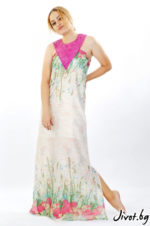 Дълга рокля на цветя от памук / Модна къща АМБИЦИЯ