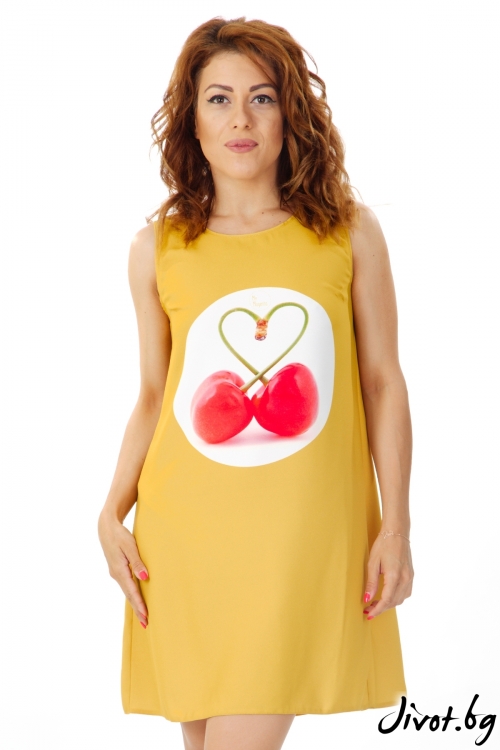Дамска рокля цвят горчица "Череши" / MyMagenta