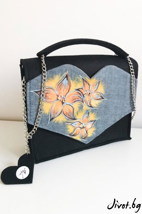 Черна чанта с ръчно рисувани "Слънчеви цветя" / EMVy
