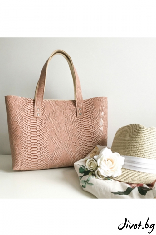 Пастелено розова чанта от изкуствена кожа и филц / EMVy