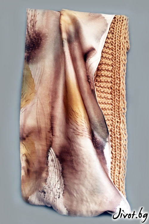Копринен шал оплетен с вълна "Цветен лист" / Décollage